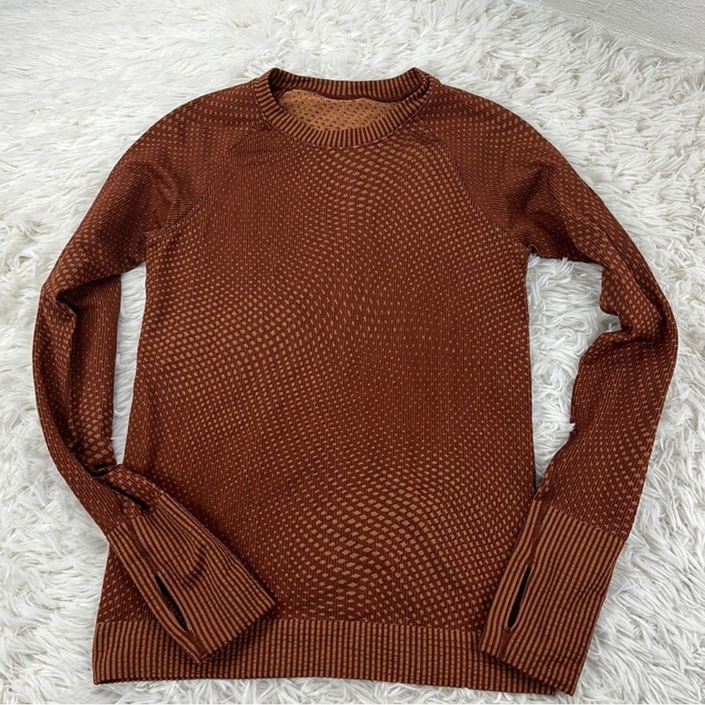 Lululemon Rest Less Pullover Grid Warp Date Brown / Desert Sun
